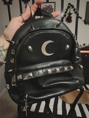 DIY Black Crescent Moon Studded Mini Backpack - [Brand]